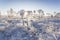 Frosty morning at forest. Landscape with the frozen plants, trees and water.