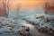 frosty morning landscape with a misty river