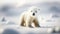 Frosty Playtime: Adorable Polar Bear Cub in Snowy Wonderland. Generative AI