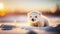 Frosty Playtime: Adorable Polar Bear Cub in Snowy Wonderland. Generative AI