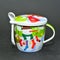 Frosty the snowman ceramic cup with cover and spoon