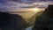 Frosty sunrise over Winnats Pass in the Peak District National Park, UK