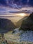 Frosty sunrise over Winnats Pass in the Peak District National Park, UK