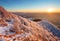 A frosty sunset in hoarfrost landscape