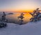 Frosty twilight on lake Ladoga