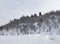 A frosty winter morning in a mountainous area with frozen nature and snow captivity.