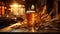 A frothy pint of beer on a wooden bar counter generated by AI