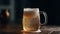 A frothy pint of beer on a wooden table, cheers generated by AI