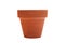 A frotn photo of the empty unpainted ceramic clay pot isolated on white background. Ready for seedling, planting or collage.