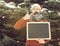 Frown santa with blank chalkboard