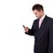 Frowned businessman with cell phone