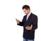 Frowned businessman with cell phone