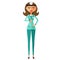 Frowning doctor woman thumbs down vector flat cartoon illustration.