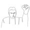 A frowning guy with a raised fist drawn in a continuous line