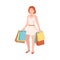 Frowning Woman with Shopping Bags Quarrelling and Arguing with Someone Shouting Vector Illustration