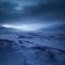 Frozen arctic tundra landscape with snow and clouds, created using generative ai technology