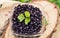 Frozen aronia in a bowl