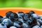 Frozen aronia chokeberry berries in a bowl