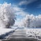 Frozen beauty Snow covered trees create a picturesque winter scene