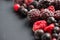 Frozen berries, border food background