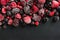 Frozen berries, border food background