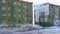 Frozen block of flats in Siberia. Tiksi .Painted blocks of Russia. Abandoned building in Tiksi