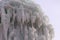 Frozen blocks of ice stalactites