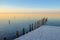 Frozen boat dock on a lake