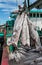Frozen bodies of tuna during unloading of a ship in the harbour of Benoa, Bali, Indonesia