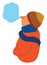 A frozen boy in an orange sweater, vector or color illustration