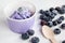 Frozen creamy ice yoghurt with whole blueberries