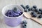 Frozen creamy ice yoghurt with whole blueberries