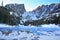 Frozen Dream Lake and Rocky Mountains
