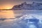 Frozen fjord on the Lofoten in northern Norway