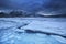 Frozen fjord on the Lofoten in northern Norway in winter