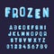 Frozen font alphabet template. Set of blue white hoarfrost numbers and letters