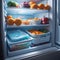 Frozen food in the refrigerator (freezer), salad preparations in containers in the refrigerator, meal preparations