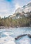 Frozen forest lake in Bavarian Alps near Eibsee lake, winter