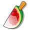 Frozen fruit watermelon juice on a stick or popsicle isolated on white background. Vector cartoon close-up illustration.