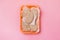 Frozen Ground Meat Cutlets Pink Background Frozen Semi Finished Products Horizontal Top View