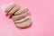 Frozen Ground Meat Cutlets Pink Background Frozen Semi Finished Products Horizontal Top View Copy Space