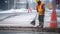 Frozen Ground, Unyielding Spirit, Road Worker Braving Winter with Jackhammer. Generative AI