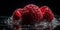 Frozen Group of Delicious Fresh Raspberries As Defocused Background