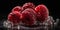 Frozen Group of Delicious Fresh Raspberries As Defocused Background