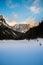 Frozen Gruner see green lake Austria tourist attraction