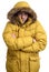 Frozen guy wearing a yellow winter jacket