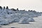 Frozen ice breakwater concrete stone blocks