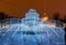Frozen illuminated fountain in front of Admiralty building, Saint Petersburg, Russia