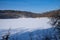 Frozen Lake Alice in winter, in William O`Brien State Park Minnesota