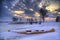 Frozen lake with boat, Bulgaria, near Kostinbrod - winter picture